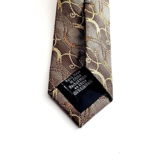 Concepts By Claiborne Woven Brown Tan Geometric Silk Tie - Picture 4 of 6